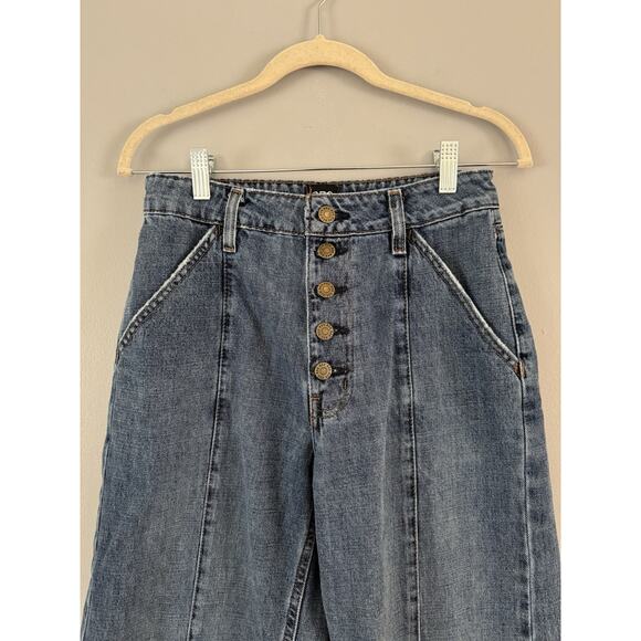 BDG High & Wide Panel Jeans Button Fly Raw Hem Blue Denim Size 27 - Picture 3 of 9